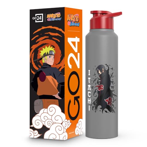 Image of Water Bottle 950ml Stainless Steel Sports /Fridge Bottle with Sipper Cap | 1-Year Warranty | Single Wall| For Home, Office, Gym, Travelling | Lightweight | Naruto Ninja | Grey - Itachi