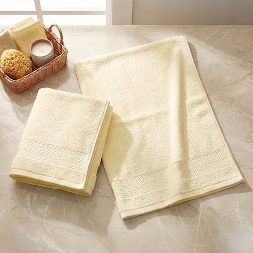 Image of LANE LINEN 450 GSM 100% Cotton Colorado Hand Towel 2PC - Elfin Yellow | Ring Spun Cotton Weave, True 60x40cm Each, Quick Dry & Absorbent, Napkins for Gym, Workout, Sports