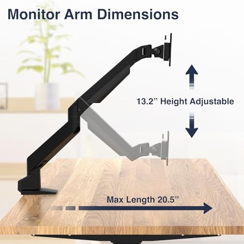 Image of Desky Single Monitor Arm - VESA Mount 17 inch-32 inch Screen Full Motion Desk Clamp & Grommet Base - Adjustable Tilt, Swivel, Rotation - Matte Black