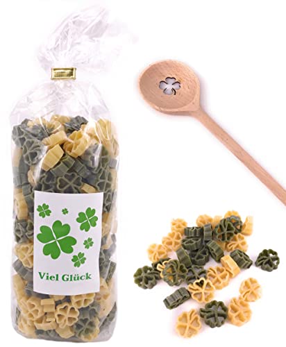 Balna Bunte Nudeln 1x 250g Motivnudeln Pasta Kleeblatt mit Kochlöffel Holz Holzkochlöffel Motiv - Viel Glück Geschenk Geschenkidee Geburtstag Hochzeit Glückskleenudeln Cover