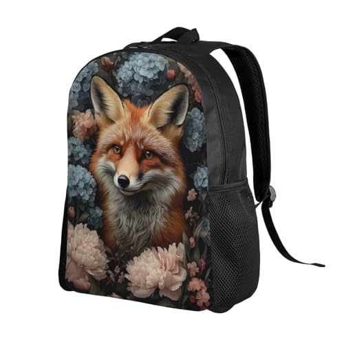 Durable Unisex 16 Backpack Fox and Flowers Water Resistant for Work Travel & Outdoor Adventures 16 Inch Devices2