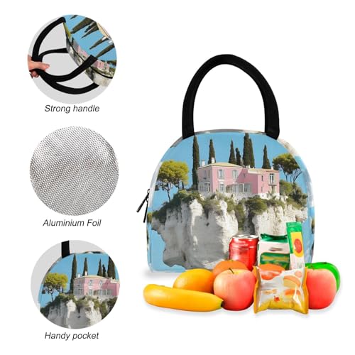 Floating House Print Backpack Set with Lunch Bag, Large Capacity Travel Backpacks and Lunch Box Insulated for Commute Hiking Picnic4