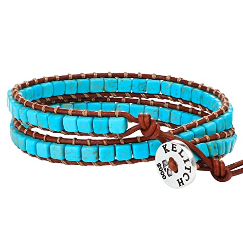 Image of KELITCH Natural Agate Onyx 2 Wrap Bracelets Handmade Leather Strand Bracelets Fashion Jewelry