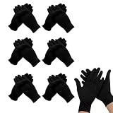 xiluuyou 6 Pares de Guantes de Algodón Blancos, Guantes Hidratantes Manos Reutilizable, Guantes Trabajo Delgado para Inspección de Joyas, Hidratación y Reparación,Negro-M