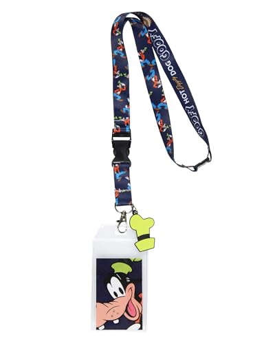 Disney Hot Diggity Dog Goofy Lanyard with Clear ID Badge Holder and 2