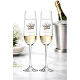 JOYERIA EL FARO Copas de Champán Personalizadas para Bodas de Oro – Juego de 2 Copas con Chapita Dorada en Forma de Hoja – Estuche Premium de Joyería – Regalo 50 Aniversario de Casados
