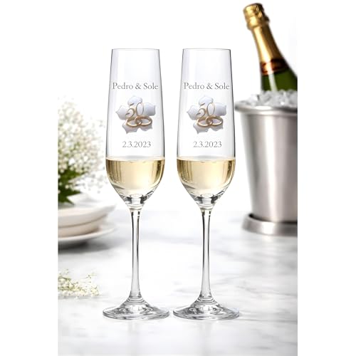 JOYERIA EL FARO | Copas de 50º aniversário de casamento de ouro personalizadas com nomes | cristal boémia de alta resistência | Estojo premium incluído | Celebre 50 anos de amor juntos