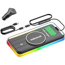 Magnetic Wireless Car Charger Pad, Aubenai 15W RGB Fast Wireless Charging Pad Non Slip Charging Mat with 70cm Extension Cable Compatible with Magsafe Charger iPhone 16 15 14 13 12 Extension USB-A