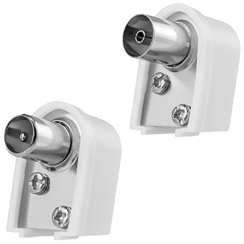 HB-DIGITAL - Lot d'adaptateurs coudés - 1 prise IEC (femelle) et 1 fiche IEC (mâle) avec raccord vissé - Démontable - Pour antennes TV DVB-C DVB-t DVB-T2 - Connecteur coaxial à visser - Blanc