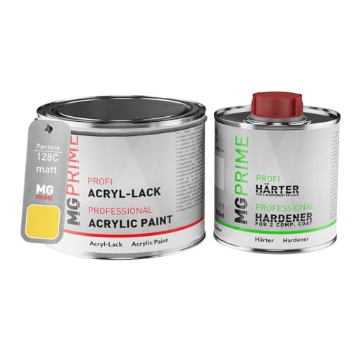 MG PRIME Pantone 128C Yellow Pintura acrílica mate, bote de 0,75 litros/750 ml incluido endurecedor