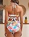 Colorful Floral High Waisted Underwire Bikini Sets - Women 2025 Two Piece Swimsuits Halter Bathing Suits with Tummy Control Bottom XL