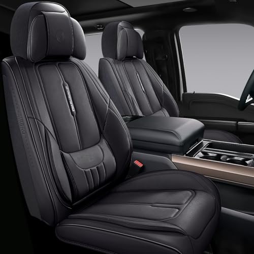 NS YOLO Universal Fit Full Coverage Leather Car Seat Covers for Cars SUVs and Pick-up Trucks Car Seat Protector Automotive Seat Covers Full Set Car Seat Cushion Black Seat Cover for 5 Seats
