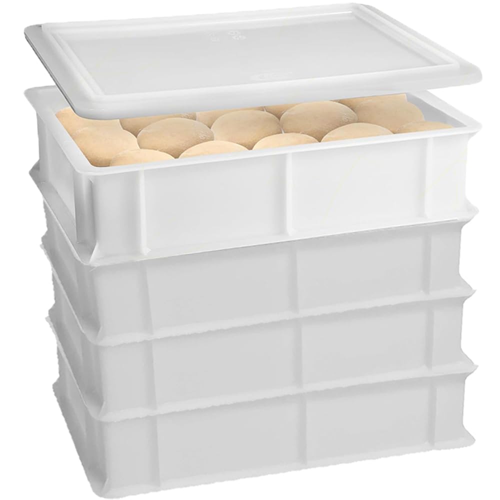 Set 4 Cassetta con Coperchio impasti palline Pizza Pane panette 30x40x13 per alimenti certificata certificata per alimenti litri 12 professionale impilabile sovrapponibile