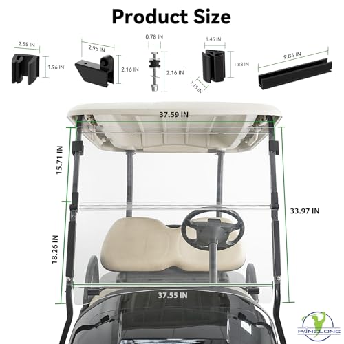 Panglong Precedent Golf Cart Windshield, Club Car Windshield with all Windshield Clips, Fold Down Windshield Anti-UV Impact Resistant Fits 2004-Up Club Car Precedent, Tempo, Onward, 37.59"W X 33.97"H - Thumbnail 6