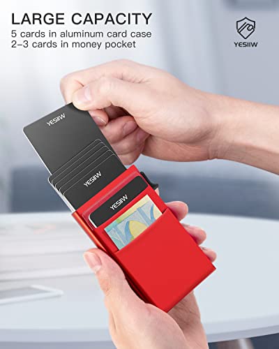 Image of YESIIW Credit Card Holder Wallet for Men RFID Blocking Slim Minimalist Metal Wallet with Money Pocket Contactless Card Protector