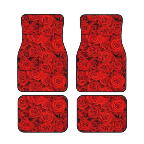 Alfombrillas para coche de neopreno con diseño de rosas rojas juego de 4 piezas antideslizantes