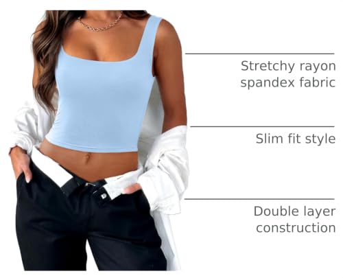 Zeagoo Women Square Neck Tank Tops Slim Fitted Cropped Top Basic Double Layering Sleeveless Shirts Light Blue - image 4