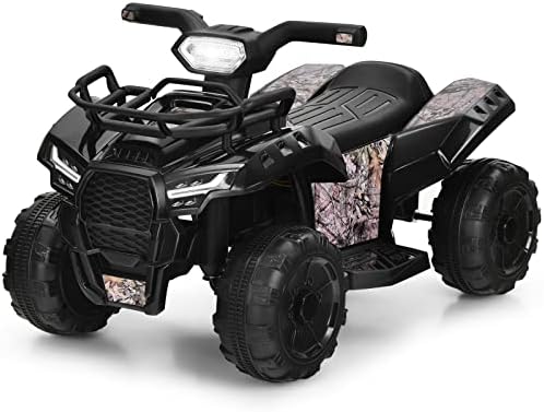 HONEY JOY Kids ATV, 4 Wheeler Battery Powered Toddler Quad with Storage Box, Horn, Music, LED Headlights, 6V Ride On ATV Toy, Gift for Boys Girls (Black)