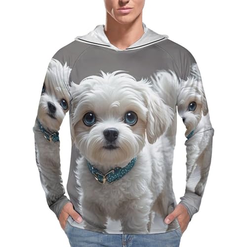 UPF 50+ Fishing Shirts for Men Sun Protection Hoodie Cute Dog Sun Hoodie Mens Rash Guard Long Sleeve Shirts
