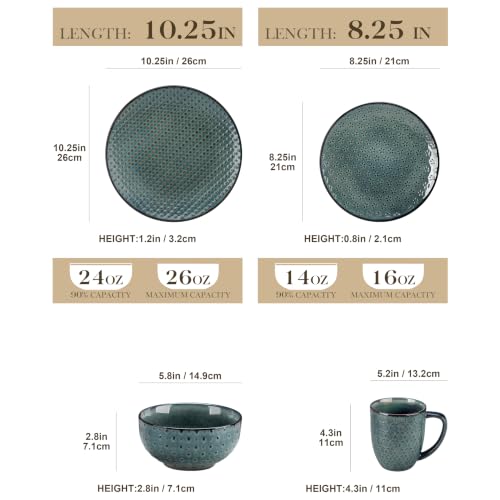 Image of MALACASA 16 Pieces Dinnerware Sets, Farmhouse Plates and Bowls Sets, Embossed Green Dish Set for 4, Vintage Relief Ceramic Dish Set with Mugs, Microwave and Dishwasher Safe, Series LYDIA