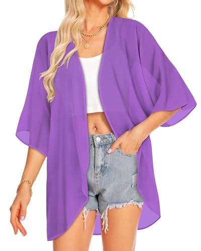 Image of Women Kimono Cardigans Casual Summer Tops Cover up Open Front Floral Print Resort Wear 2026