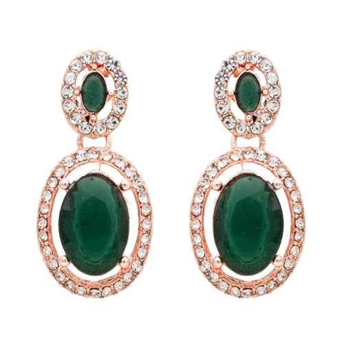 Image of I Jewels Rose Gold Plated Stylish Design Crystal Diamond Necklace & Earrings Jewellery Set for Women