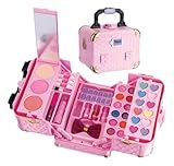 Maleta de Maquiagem Infantil Rosa com Espelho, 24 Sombras, 2 Blush, 4 Batons, Kit Unhas Postiças e Acessórios