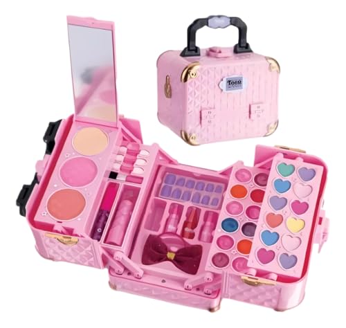 Estojo de Maquiagem Infantil Rosa com Espelho e Acessórios