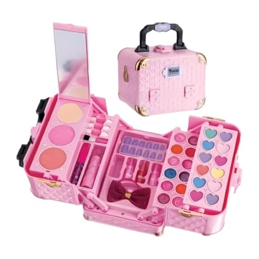 Maleta de Maquiagem Infantil Rosa com Espelho, 24 Sombras, 2 Blush, 4 Batons, Kit Unhas Postiças e Acessórios