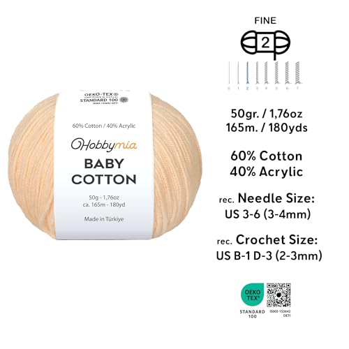 Image of Baby Cotton Blend Yarn - Soft Sport Weight Yarn for Crochet & Amigurumi - 50g /180yds - 60% Cotton 40% Acrylic - Ideal for Baby & Knitting Proj.(Dairy Cream, 1 Ball)