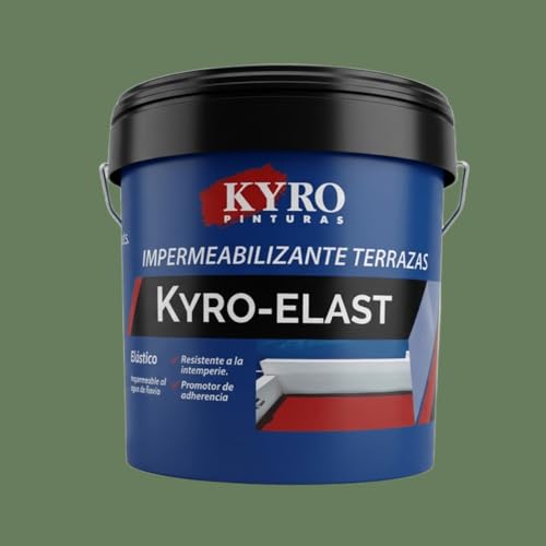 Kyro Elast Supremo - Pintura Impermeabilizante con Fibra para Terrazas - Pintura Antigoteras - Máxima Resistencia y Elasticidad - 14L, 4L y 750ml (Verde con Fibra, 14 Litros)