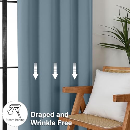 Simplebrand Ava Stone Blue Blackout Curtains for Bedroom 96 Inches Long 2 Panels, Thermal Insulated, Energy Saving Living Room Window Treatment Curtains Blackout Drapes, W50 x L96 Inch, Stone Blue