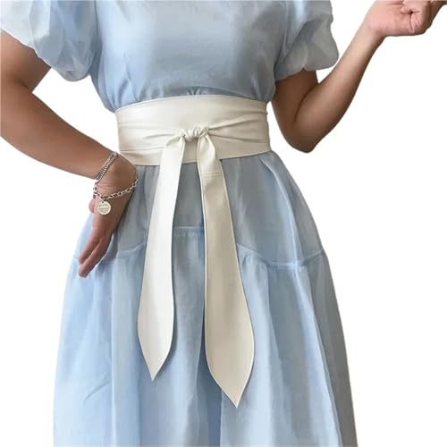 YDYAENIO Women Wide Bow Belt Wide Belt Cummerbunds Embellished Waist Wrap Coat Dress Decoration Apparel Accessories for Wedding, Prom, Formal Event(White)