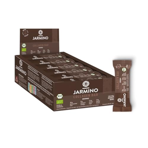 JARMINO Kollagen Riegel High Protein Bar Brownie 12x55g - High Protein Low Sugar Proteinriegel + Palmölfrei (Brownie) Protein Riegel 12 Stück
