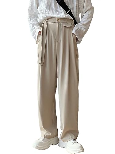 Floerns Men's Pleated Stitch Straight Leg Long Pants Loose Work Trousers with Pocket