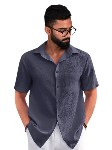 Pinkmint Popcorn Shirt for Men ll Textured Shirts for Men ll Stylish Half Sleeve Shirt ll Goa Wear ll Regular Fit Shirt