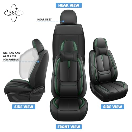 Image of Seat Covers for Chevy Silverado 1500 2007-2026 (Black&Green Luxury 2 Set)