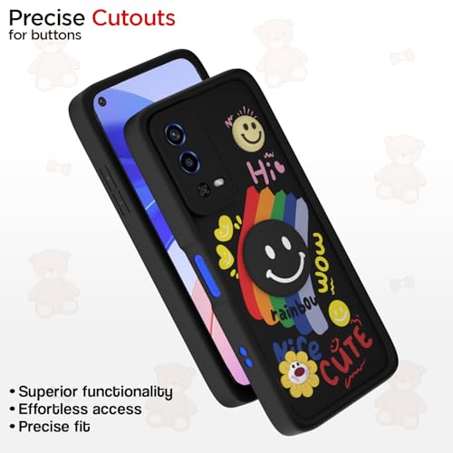 Image of Pikkme Back Cover for Oppo A55 | Soft Silicone| Cute Rainbow Smile & 3D Cartoon Flower Design | Shockproof Raised Camera Protection Bumper Case (Black)