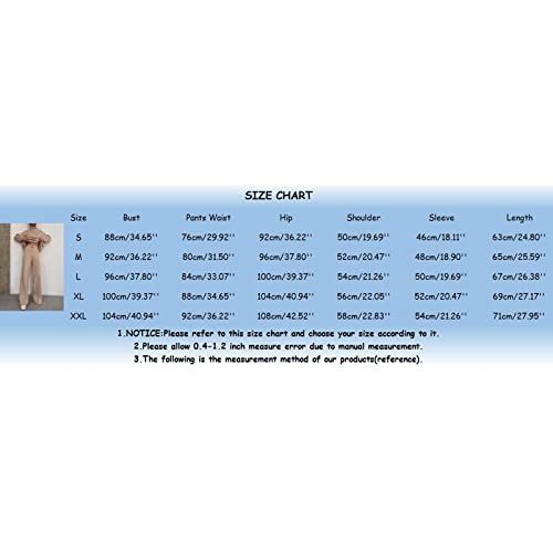 Womens Long Sleeve Turtleneck Top High Waist Wide Leg Pants Set 2 Piece Sweatshirt Bib Pants For Women Beige #TOP5