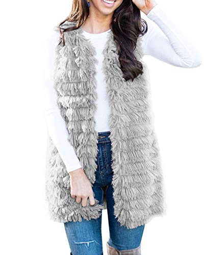 Womens Sleeveless Faux Fur Cardigan Fluffly Vintage Parka Shaggy Vest Jacket Long Coat