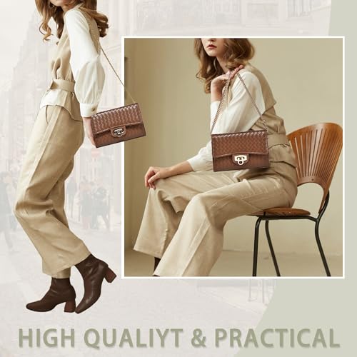 Women's Woven Leather Small Crossbody Bag – Small Purse with Chain Strap, Fits iPhone, Cards – Work & Evening2