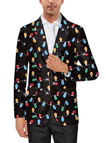BesserBay Julkavaj för män, tryckt långärmad kostymjacka, jul, kostym, kavaj, smal passform, kavaj, fritid, jackor, S–XXL, L