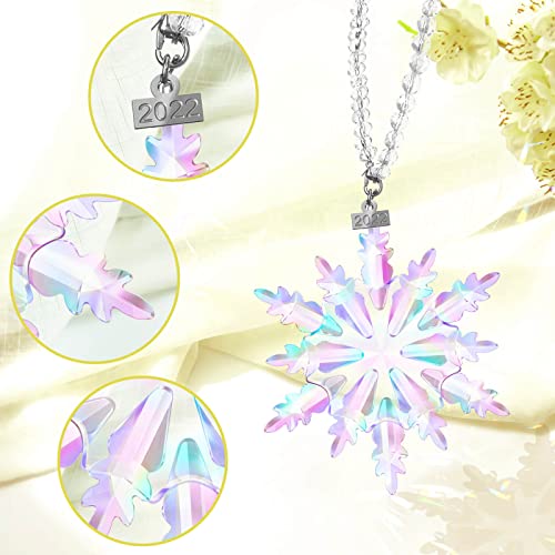 Fancyoung 2022 Annual Edition Snowflake Crystal Ornament Car Rear View Mirror Pendant Clear Hanging Ornament Festival Christmas Tree Crystal Collectible Decorations， Multicolor #TOP2
