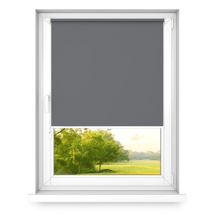 time4blinds – Blackout Blind Without Drilling – No Drill Blinds for Windows, Blinds Window – 3 Mounting Methods, Silver Thermal Coating – Light Anthracite, 800x1000mm, Left Pull