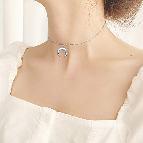 Alphm S925 Sterling Silver Crescent Moon Choker Short Dainty Pendant Necklace for Women Jewelry2