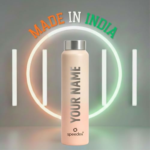 Image of Speedex Customised Engraved Name Stainless Steel Water Bottle 1 Ltr - Personalised Screw Cap Bottle for Kids, Men & Women, School, Office, Gym, Peach Orange, Set of 1