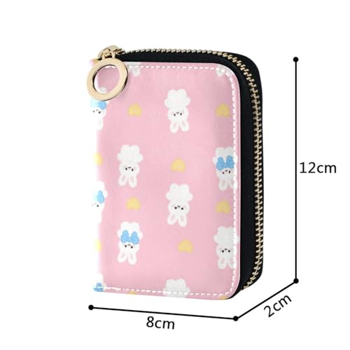 Women's Cute Bunny Rabbit Pink Credit Card Holder Wallet Leather Zipper Card Case for Ladies Girls 203012112