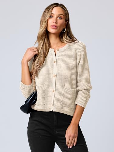 ANRABESS Women Cardigan Sweater Dressy Casual Classic Long Sleeve Crew Neck Button Down Tweed Knit Jacket 2025 Fall Outfits4