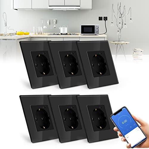 BSEED BSEED Enchufe Pared WiFi con monitor de consumo de energía, Schuko Enchufe inteligente Compatible con Alexa y Google Home,Control de APP y Función de Temporizador, ​Negro-6 Paquete