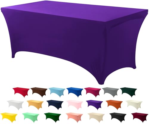 Image of Utopia Kitchen Spandex Tablecloth 1 Pack [6FT, Purple] Tight, Fitted, Washable and Wrinkle Resistant Stretch Rectangular Patio Table Cover for Event, Wedding, Banquet & Parties [72Lx30Wx30H Inch]